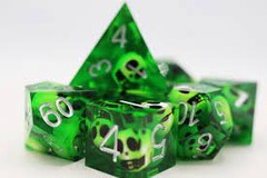 Sharp Edge Resin RPG Dice Set - Green Skulls